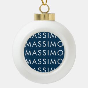 Modern Minimalist Elegant Plain Prussian Blue Name Ceramic Ball Christmas Ornament