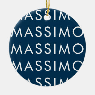 Modern Minimalist Elegant Plain Prussian Blue Name Ceramic Tree Decoration