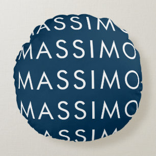 Modern Minimalist Elegant Plain Prussian Blue Name Round Cushion