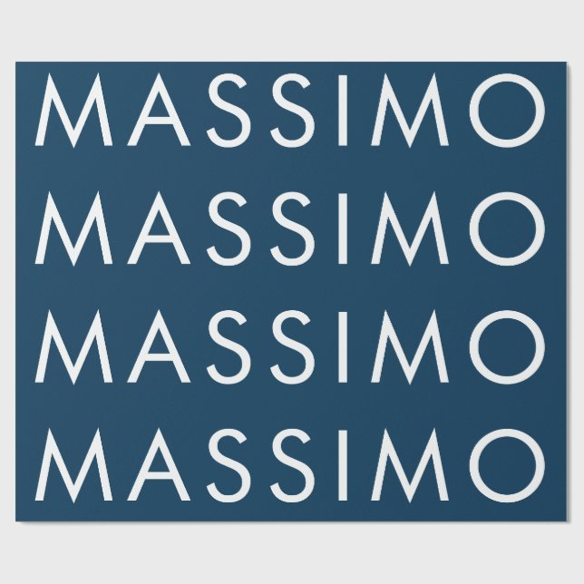 Modern Minimalist Elegant Plain Prussian Blue Name Wrapping Paper (Flat)