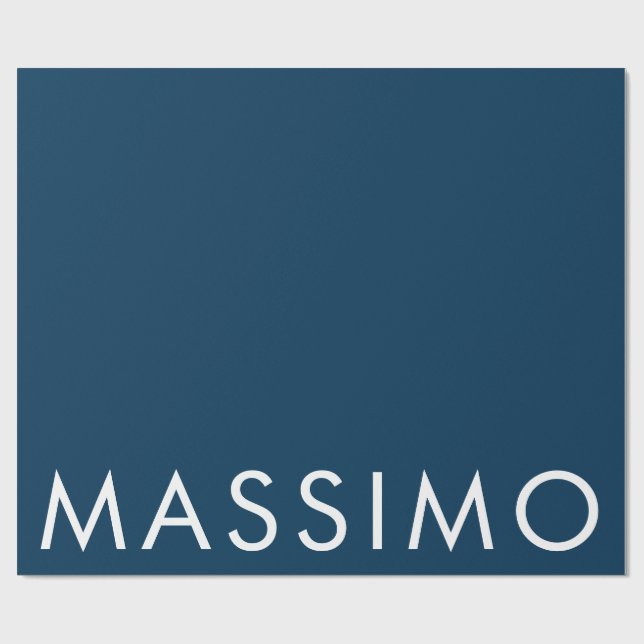 Modern Minimalist Elegant Plain Prussian Blue Name Wrapping Paper (Flat)