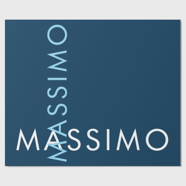Modern Minimalist Elegant Plain Prussian Blue Name Wrapping Paper (Flat)