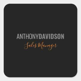 Modern Minimalist Elegant Professional Black Grey Square Sticker