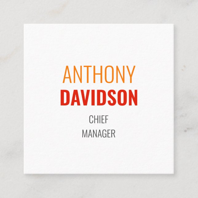 Modern Minimalist Elegant Professional Plain Square Business Card (Front)