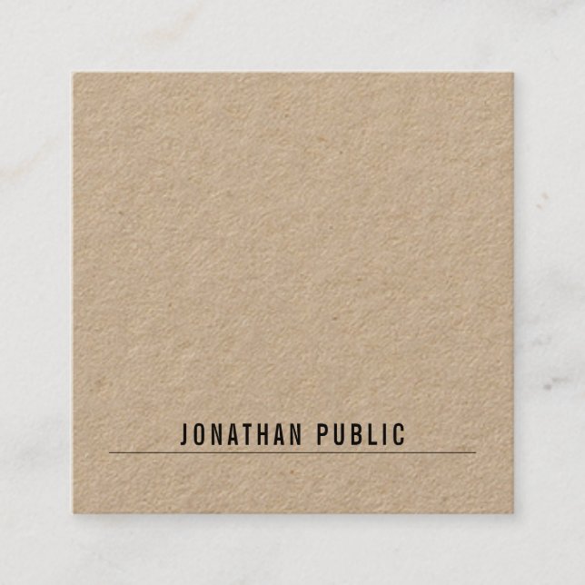 Modern Minimalist Elegant Real Kraft Paper Simple Square Business Card (Front)