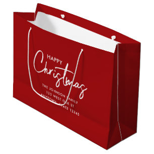 Modern Minimalist Elegant Red Happy Holiday Large Gift Bag