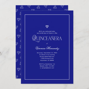 Modern Minimalist Elegant Royal Blue Quinceanera Invitation