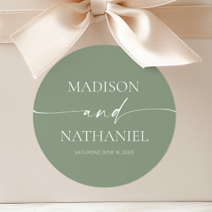 Modern Minimalist Elegant Sage Green Wedding Classic Round Sticker