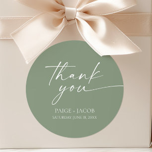 Modern Minimalist Elegant Sage Green Wedding Classic Round Sticker