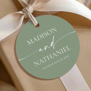 Modern Minimalist Elegant Sage Green Wedding Favour Tags