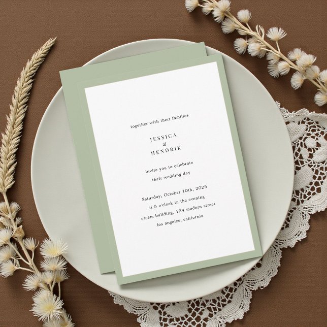 Modern Minimalist Elegant Sage Green Wedding Invitation (Creator Uploaded)