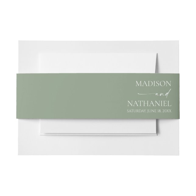 Modern Minimalist Elegant Sage Green Wedding Invitation Belly Band (Front Example)