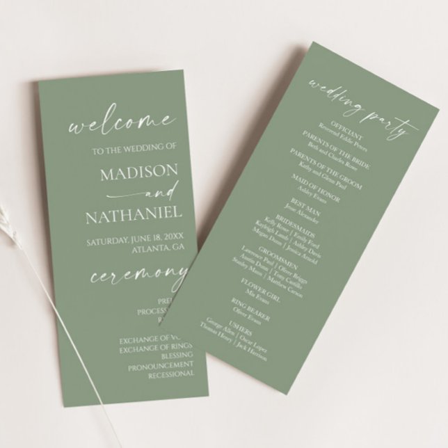 Modern Minimalist Elegant Sage Green Wedding Programme (Creator Uploaded)
