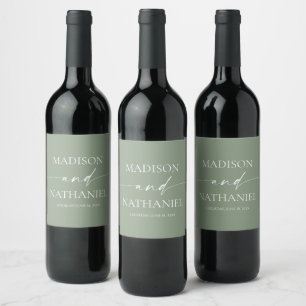 Modern Minimalist Elegant Sage Green Wedding Wine Label