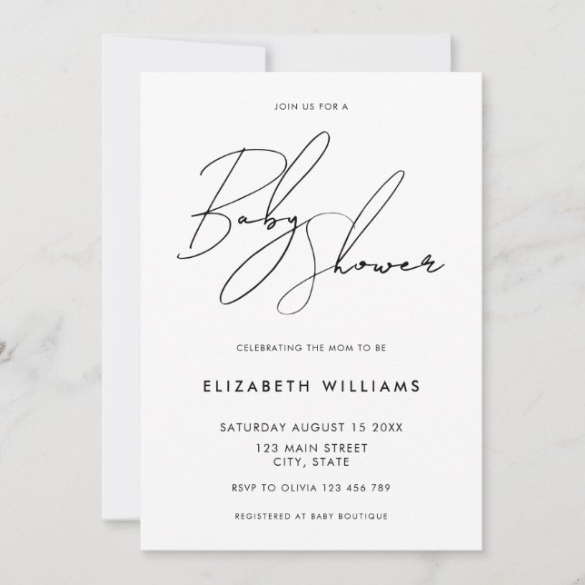 Modern Minimalist Elegant Script Baby Shower Invitation (Front)