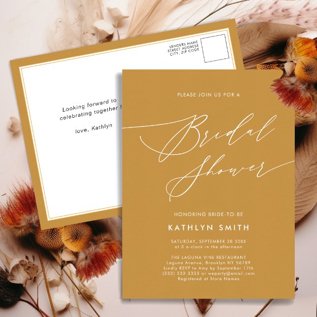Modern Minimalist Elegant Script Bridal Shower Invitation Postcard (Creator Uploaded)