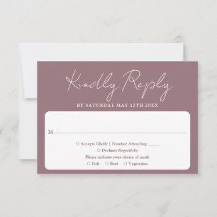 Modern Minimalist Elegant Script Mauve Wedding RSVP Card