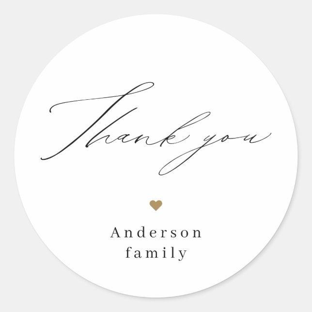Modern minimalist elegant script thank you classic round sticker (Front)