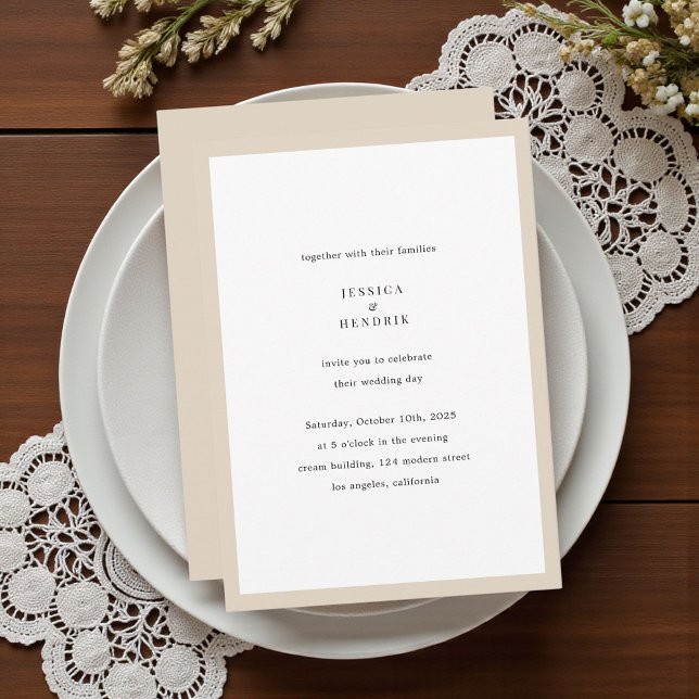 Modern Minimalist Elegant Simple Beige Wedding Invitation (Creator Uploaded)