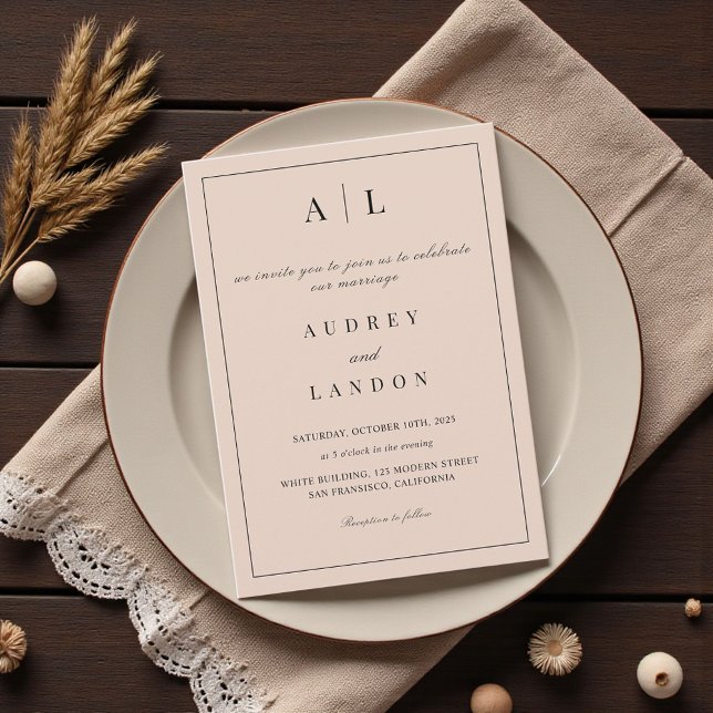 Modern Minimalist Elegant Simple Beige Wedding Invitation (Creator Uploaded)