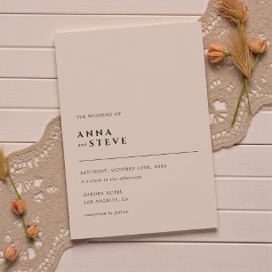 Modern Minimalist Elegant Simple Bisque Wedding Invitation