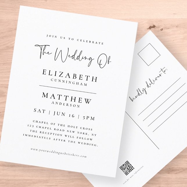 Modern Minimalist Elegant Simple Wedding Postcard (Creator Uploaded)