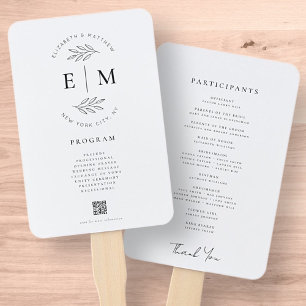 Modern Minimalist Elegant Simple Wedding Program Hand Fan