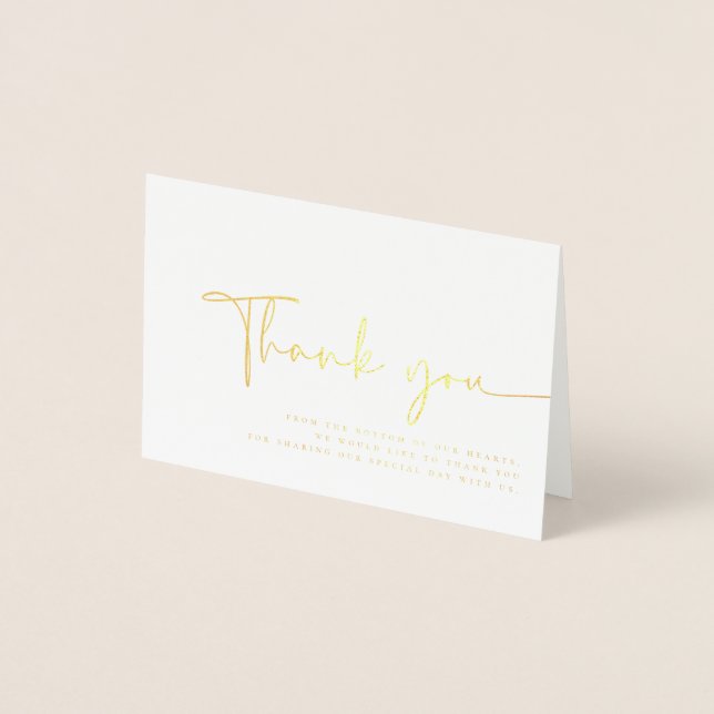 Modern Minimalist Elegant Simple Wedding Thank You Foil Card (Front)