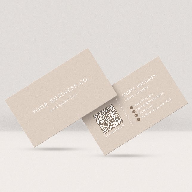 Modern Minimalist Elegant Taupe QR Code Business Card (Creator Uploaded)