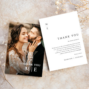 Modern Minimalist Elegant Typography Photo Wedding Thank You Card