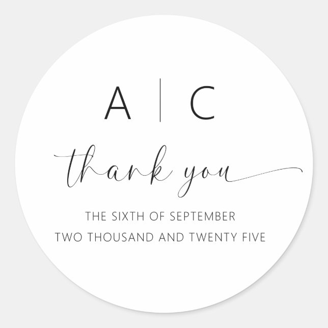 Modern Minimalist Elegant Wedding Classic Round Sticker (Front)