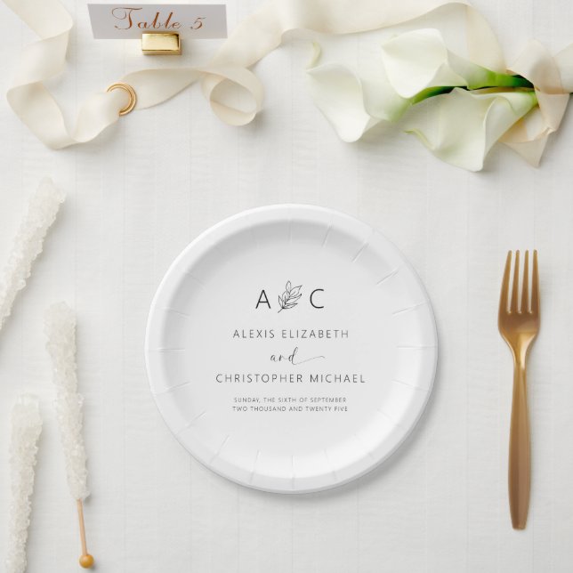 Modern Minimalist Elegant Wedding Paper Plate (Wedding)