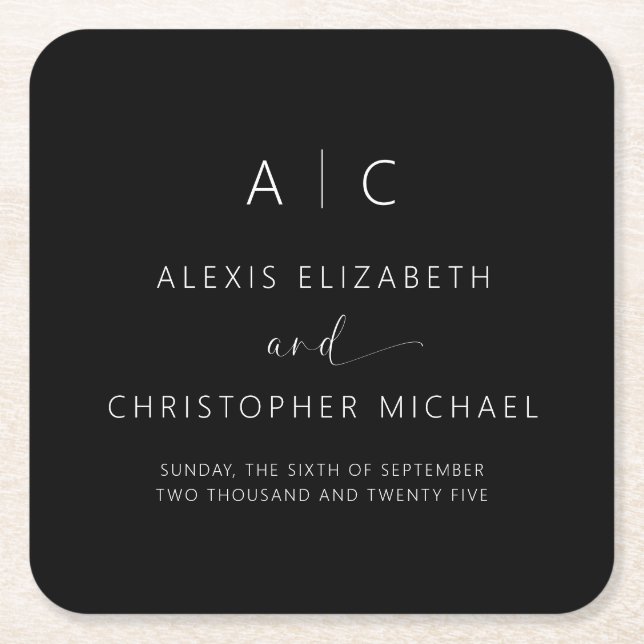 Modern Minimalist Elegant Wedding Square Paper Coaster (Front)