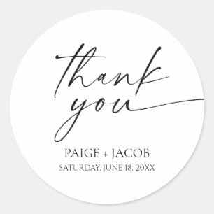 Modern Minimalist Elegant White Black Wedding Classic Round Sticker