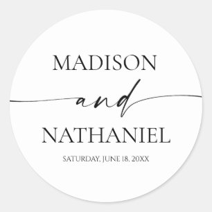 Modern Minimalist Elegant White Black Wedding Classic Round Sticker