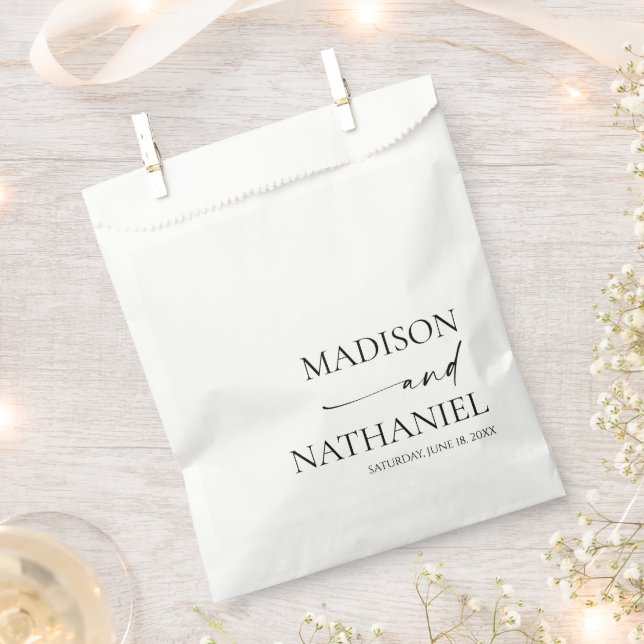 Modern Minimalist Elegant White Black Wedding Favour Bags (Clipped)