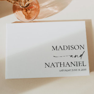 Modern Minimalist Elegant White Black Wedding Guest Book