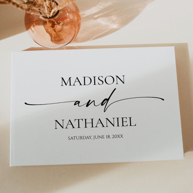 Modern Minimalist Elegant White Black Wedding Guest Book (Creator Uploaded)