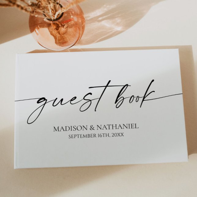 Modern Minimalist Elegant White Black Wedding Guest Book (Creator Uploaded)