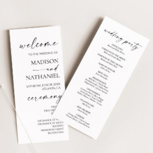 Modern Minimalist Elegant White Black Wedding Programme