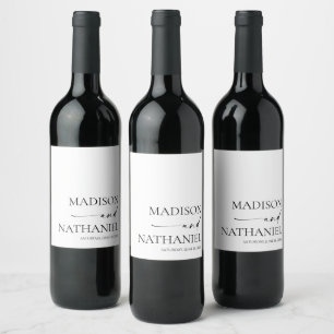 Modern Minimalist Elegant White Black Wedding Wine Label