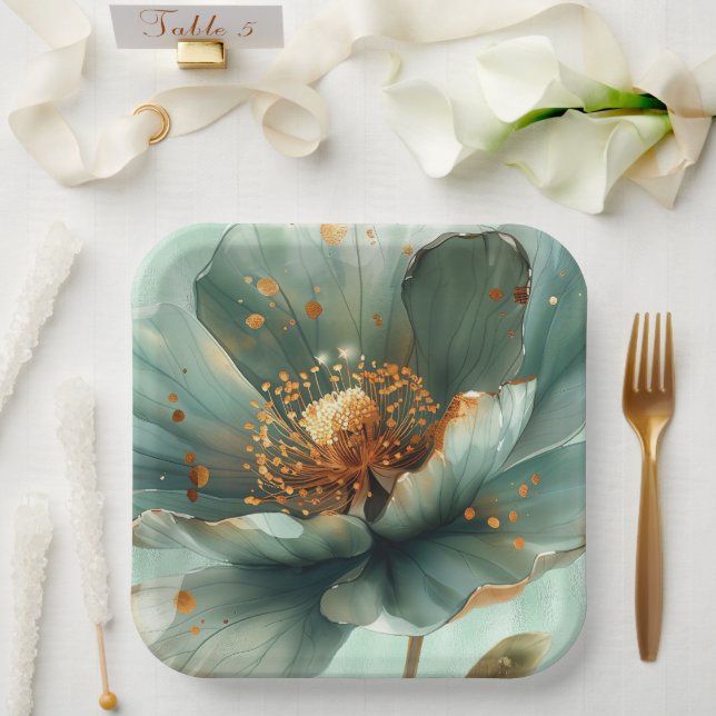 Modern Minimalist Emerald and White Wedding  Paper Plate (Wedding)