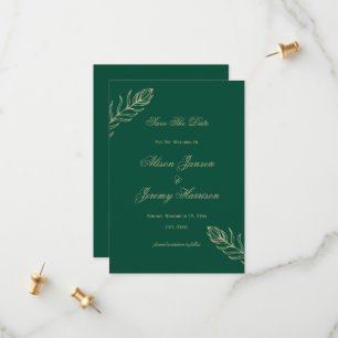 Modern Minimalist Emerald & Gold Botanical Bloom Save The Date
