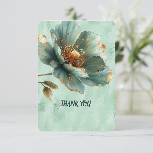 Modern Minimalist Emerald Gold Wedding Thank You (Standing Front)
