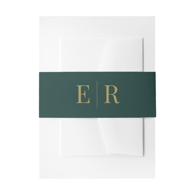 Modern Minimalist Emerald Green and Gold Monogram Invitation Belly Band (Front Example)