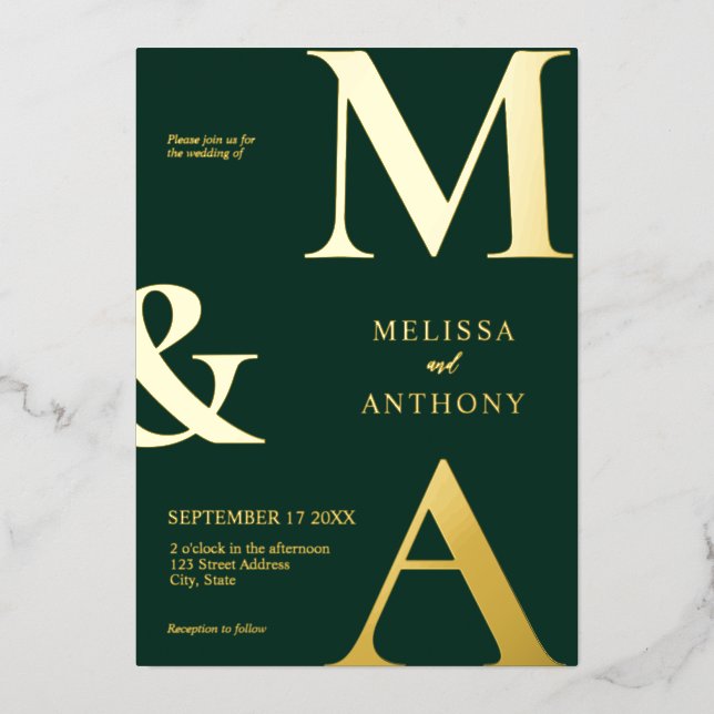 Modern Minimalist Emerald Green Monogram Wedding (Front)