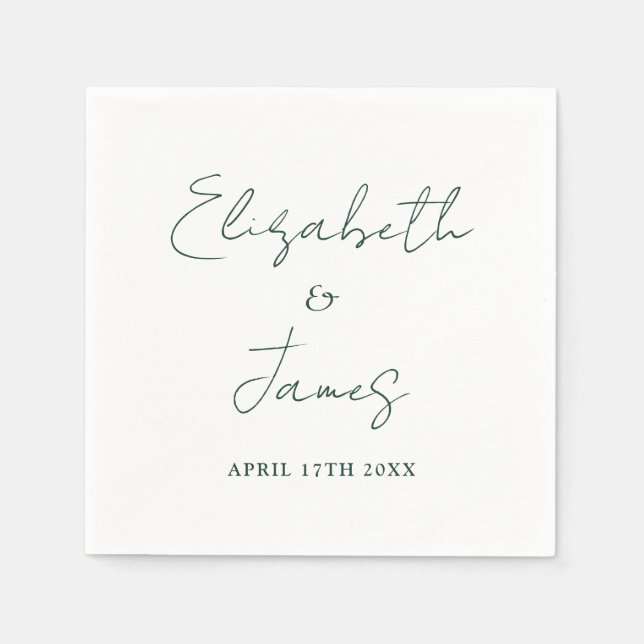 Modern Minimalist Emerald Green Script Wedding Napkin (Front)