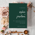 Modern Minimalist Emerald Green | Wedding Invitation<br><div class="desc">These elegant,  minimalist wedding invitations feature white,  modern script typography and clean,  sans serif text for a simple and stylish emerald green design you will love.</div>