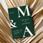 Modern Minimalist Emerald Green Wedding Invitation<br><div class="desc">Modern Minimalist Emerald Green Wedding Invitation. Features bold monogram typography and minimal graphic design. Personalise text with all the details of your special day.</div>