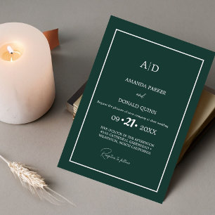 Modern Minimalist Emerald Grenn Monogram Wedding Invitation